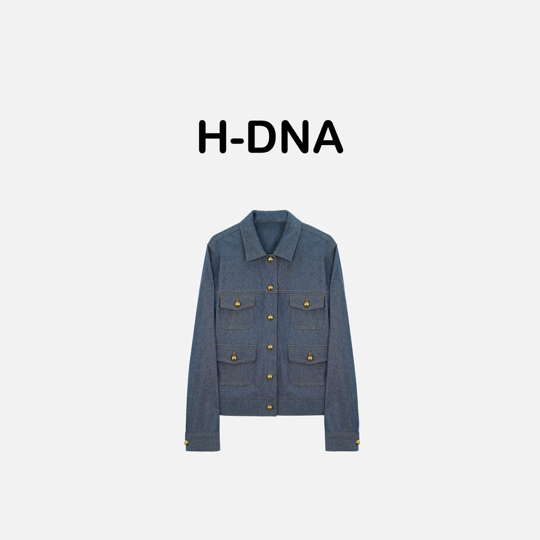 【H-DNA】"巴黎铁塔"复古金扣牛仔衬衫薄外套