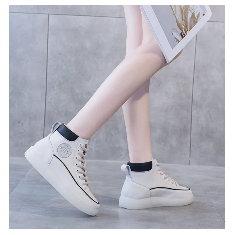 新款真皮女鞋平底高帮休闲鞋牛皮软底软面秋冬加绒棉鞋小白鞋