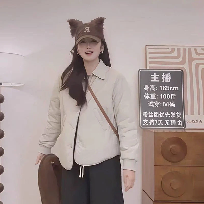 单排扣翻领棉服外套女棉衣短款2025秋冬季新款宽松轻薄夹棉上衣潮