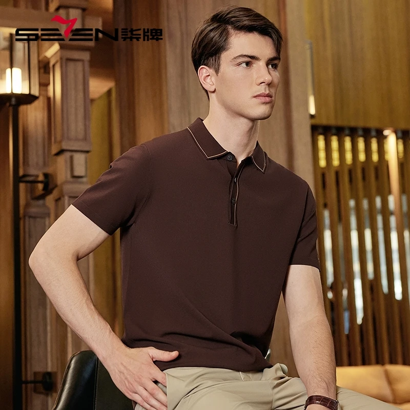 【高端系列】柒牌男士短袖polo衫2025夏季新款提花伊力特弹力上衣