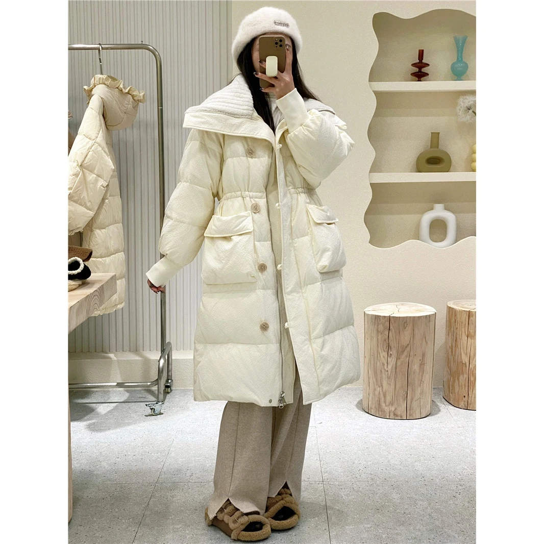 棉服女冬季中长款韩版时尚洋气棉衣大翻领长款过膝棉袄复古外套潮