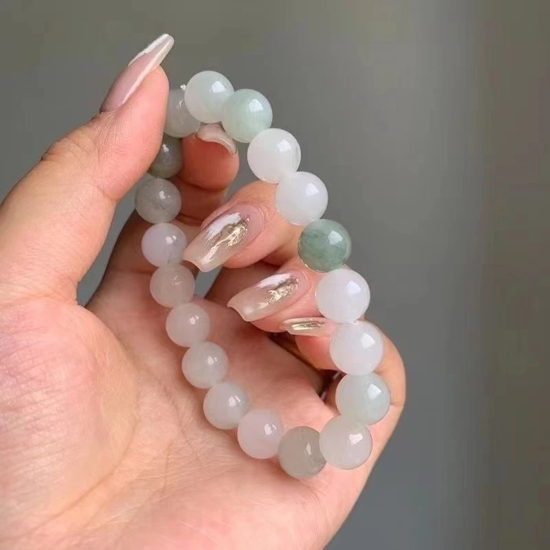 纯天然新疆天山翠冰透圆珠单圈手串素圈手捻女款小清新手链女