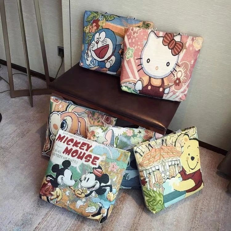 新款刺绣大容量帆布女士托特包外出旅行卡通图案购物袋