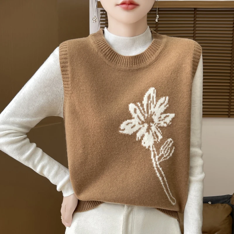 18478无袖马甲女春秋新款复古刺绣叠穿坎肩背心针织毛衣打底外套