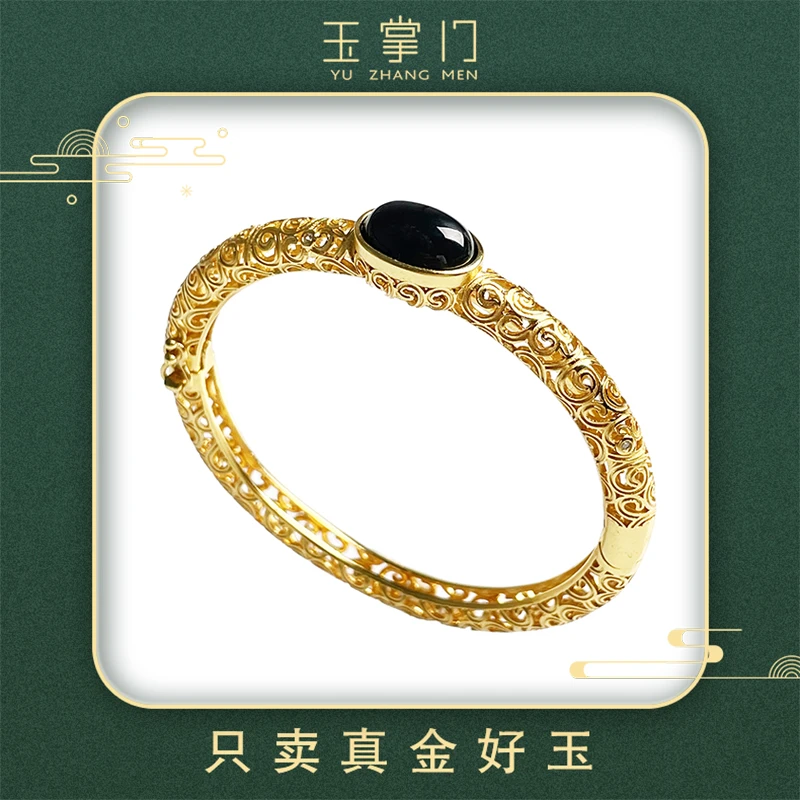 玉掌门-FL276-铜镶嵌-和田玉-古法-复古风百搭民族风手镯（开口）