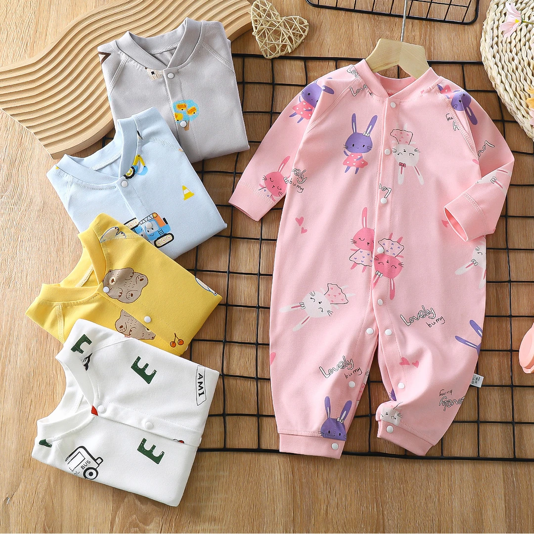 婴儿连体衣纯棉秋衣外出新生儿哈衣宝宝空调服睡衣春秋冬打底套装