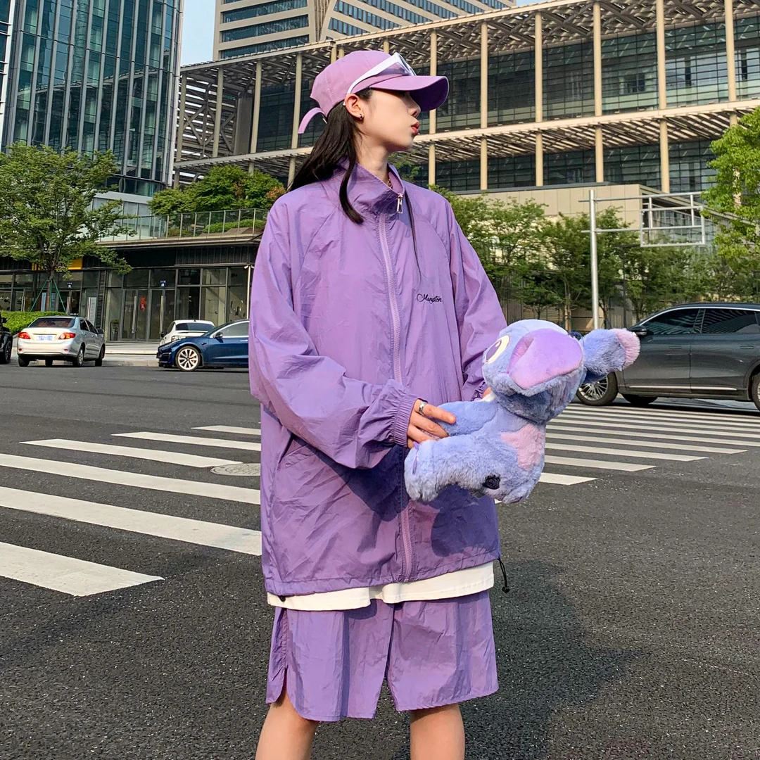 青少年夏季运动套装男酷帅高级感穿搭外套休闲防晒衣美式薄款夹克
