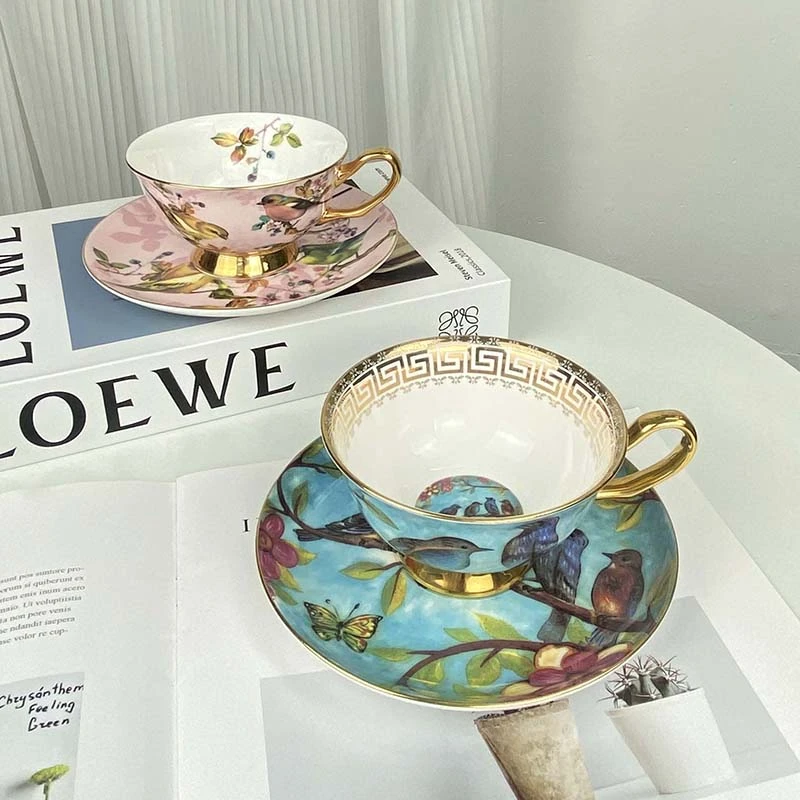 欧式骨瓷咖啡杯轻奢高级感陶瓷杯碟家用女士英式下午茶杯情人节