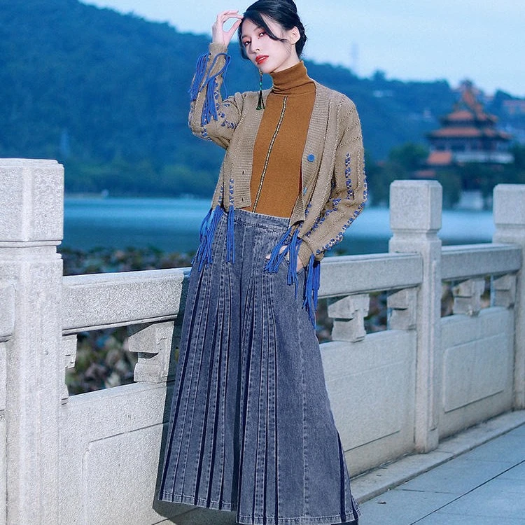 杨丽萍衣橱-大浪潮汐复古宽松廓形牛仔阔腿裤