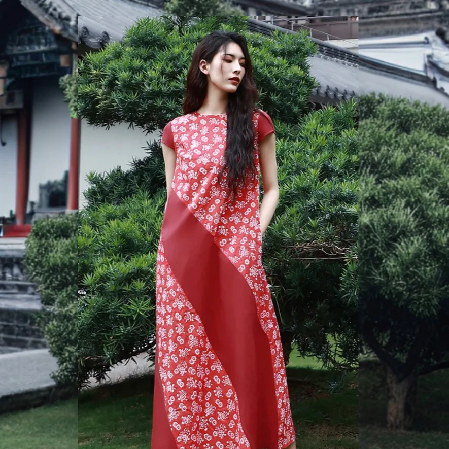 杨丽萍衣橱-落霞散绮古朴素雅碎花气质中国风连衣裙