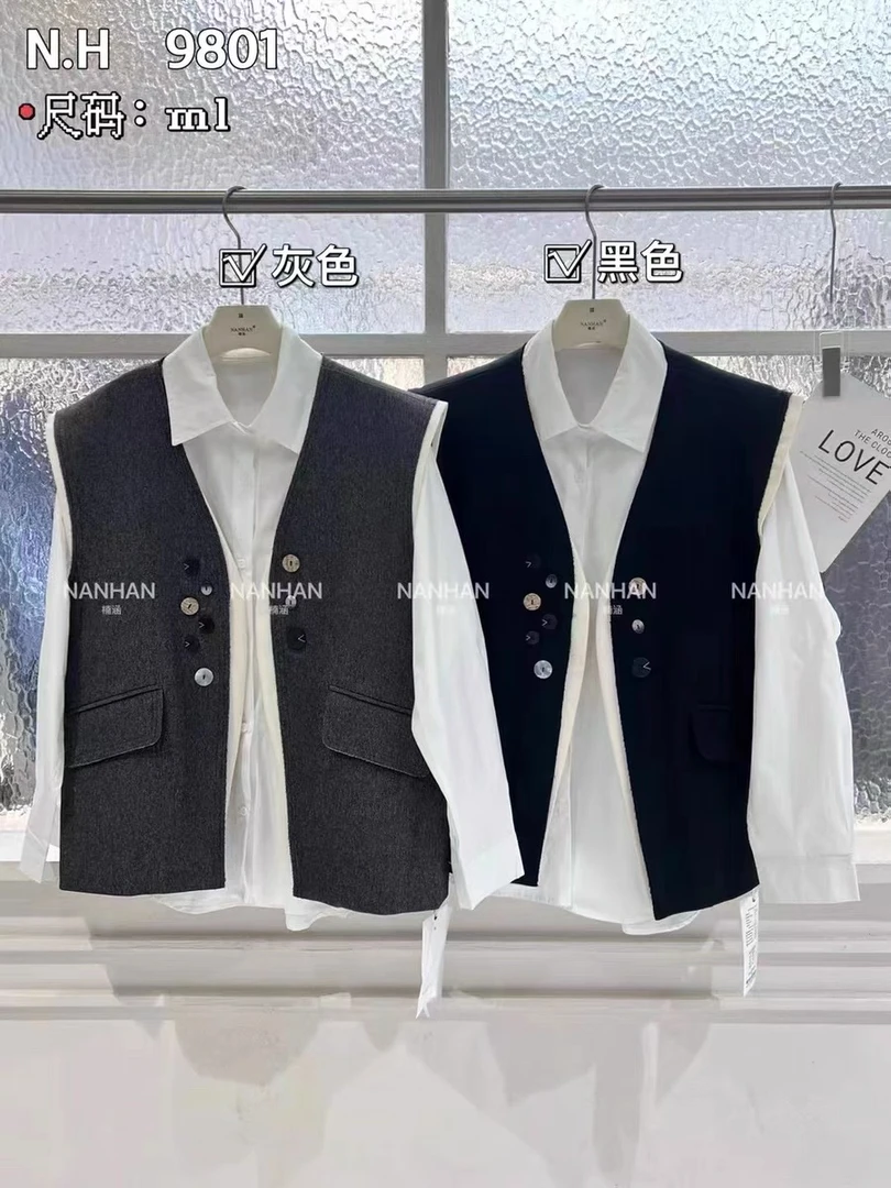 欧货设计感小众两件套撞色西装衬衣