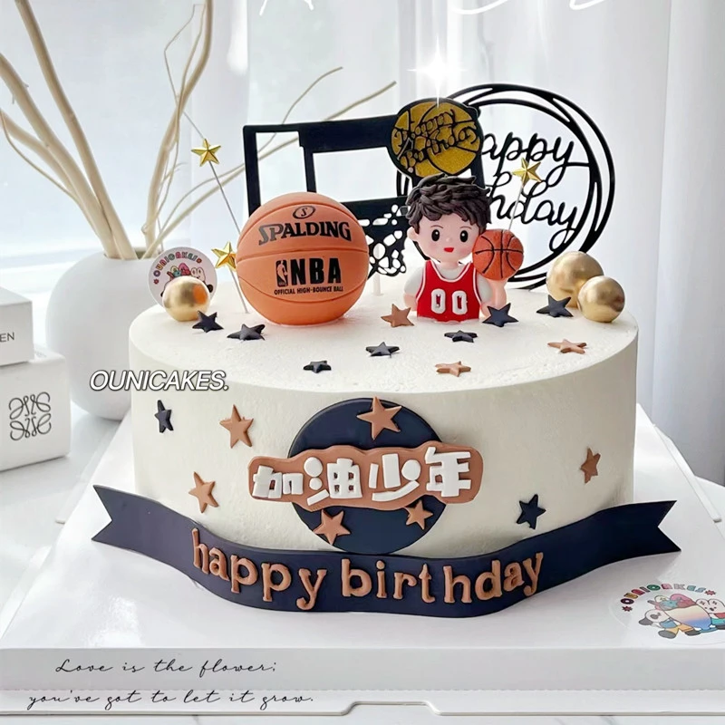 加油少年烘焙蛋糕装饰迷你球鞋摆件篮球主题男孩男神生日蛋糕装饰