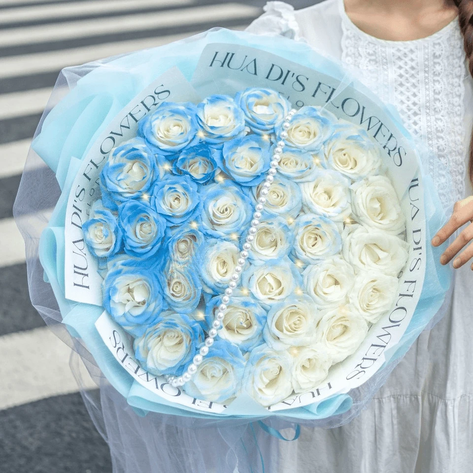 碎冰蓝玫瑰混搭鲜花花束小时达全国速递同城配送女友爱人生日礼物