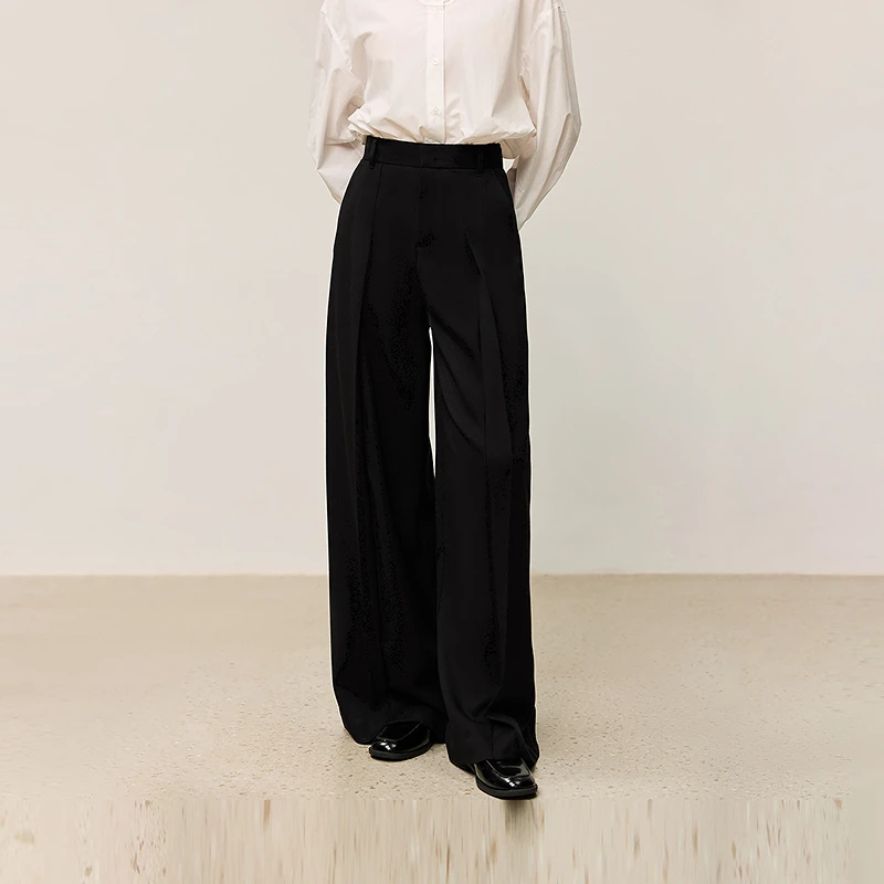 LILY冬新款简约气质宽松阔腿显瘦通勤百搭女装休闲裤124449C5935