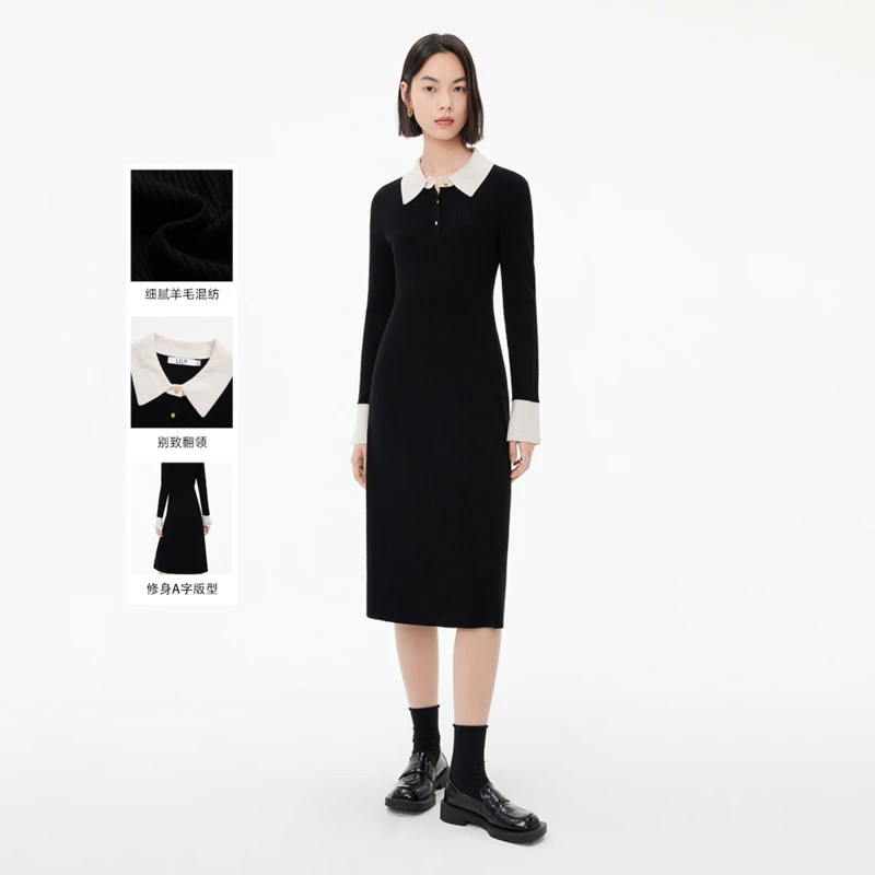 LILY法式优雅气质简约修身A字显瘦通勤女装针织连衣裙123329V7942