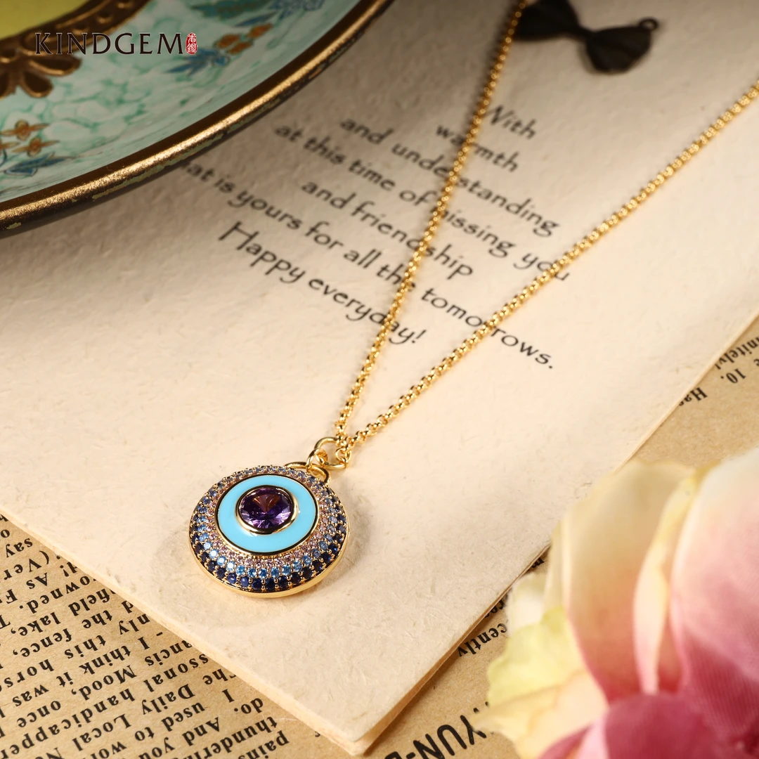 铜合金项链 金色轻奢气质百搭圆盘镶嵌坠链项链（44cm）C-29218