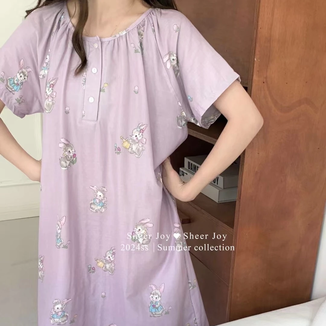 睡裙【妮可兔】纯棉女夏季睡裙全棉纯棉睡衣女士家居服薄款