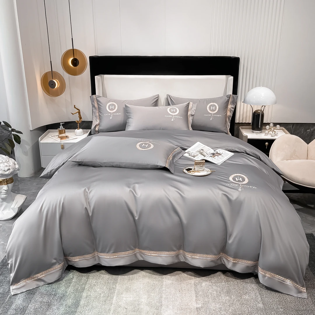 【卡西欧】简约生态棉刺绣四件套轻奢时尚绣花被套四件套被罩枕头套