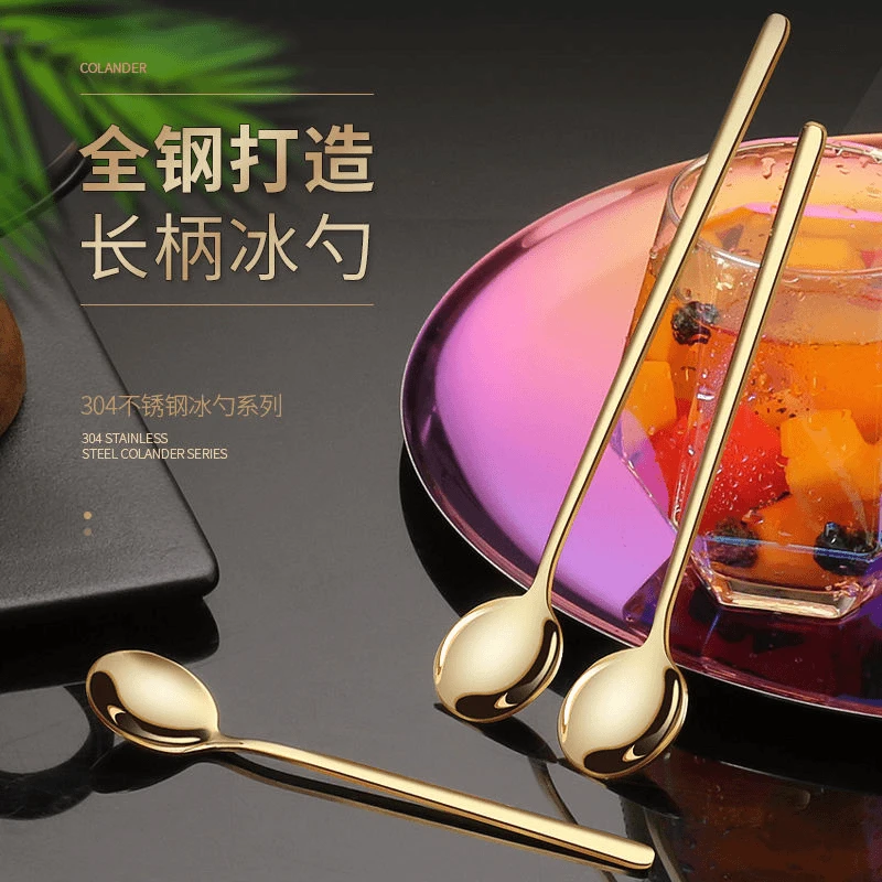304不锈钢食品级长柄勺子搅拌ins高颜值蜂蜜勺咖啡勺调料勺沙冰勺