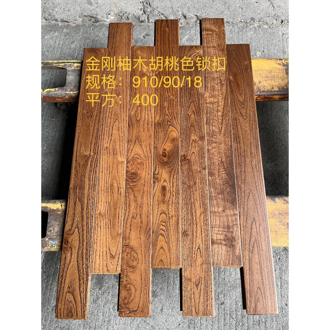 室内美式轻奢风侘寂风深棕色胡桃色金刚柚木纯实木地热锁扣地板