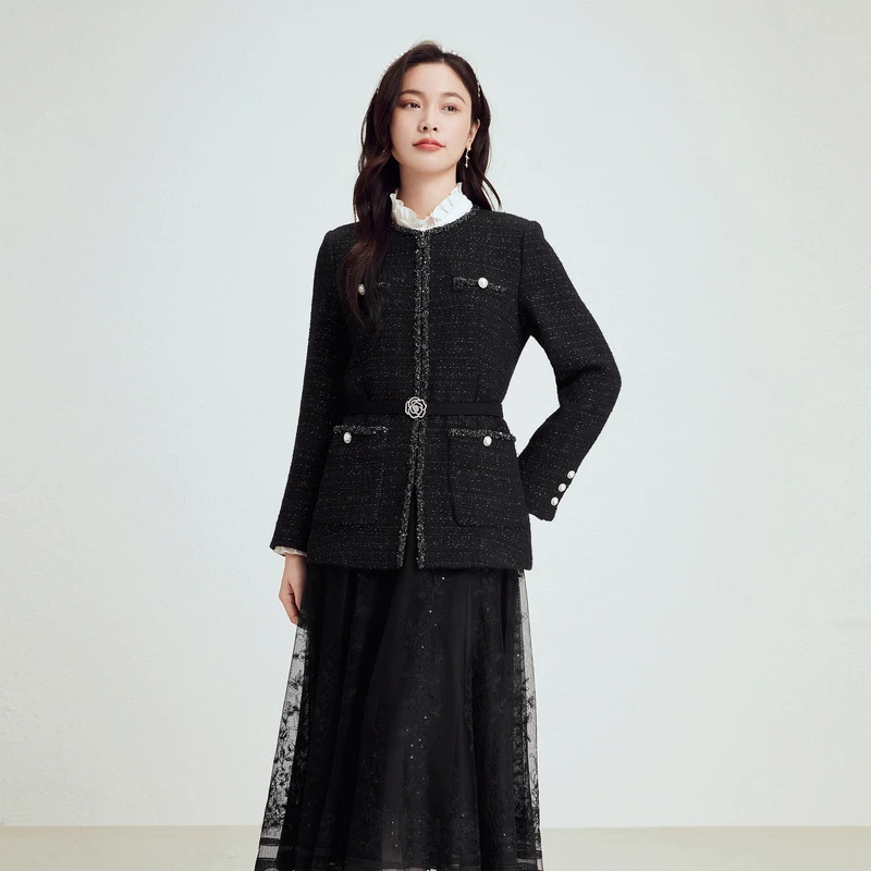 【羊毛花纱】Koradior珂莱蒂尔商场同款秋香风外套女轻熟风毛呢