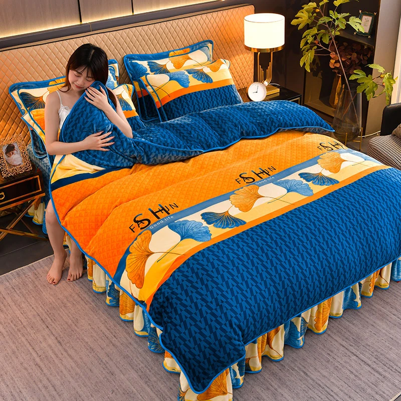 高档冬季加厚牛奶绒床品床上四件套被套被罩床单牛奶绒被套四件套