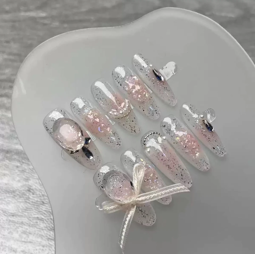 【草莓雪糕】裸色长款甲片冰透