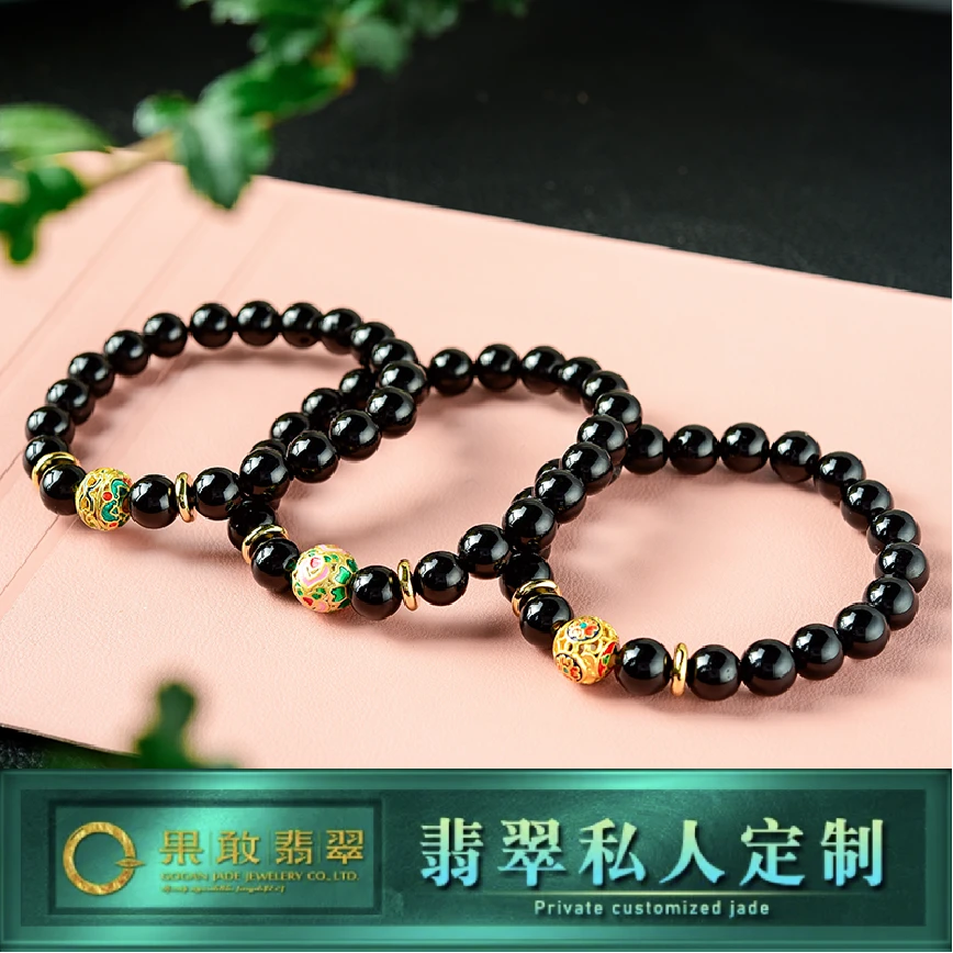 果敢珠宝 黑曜石卡8手串情侣单圈民族风（1件多样性发货）