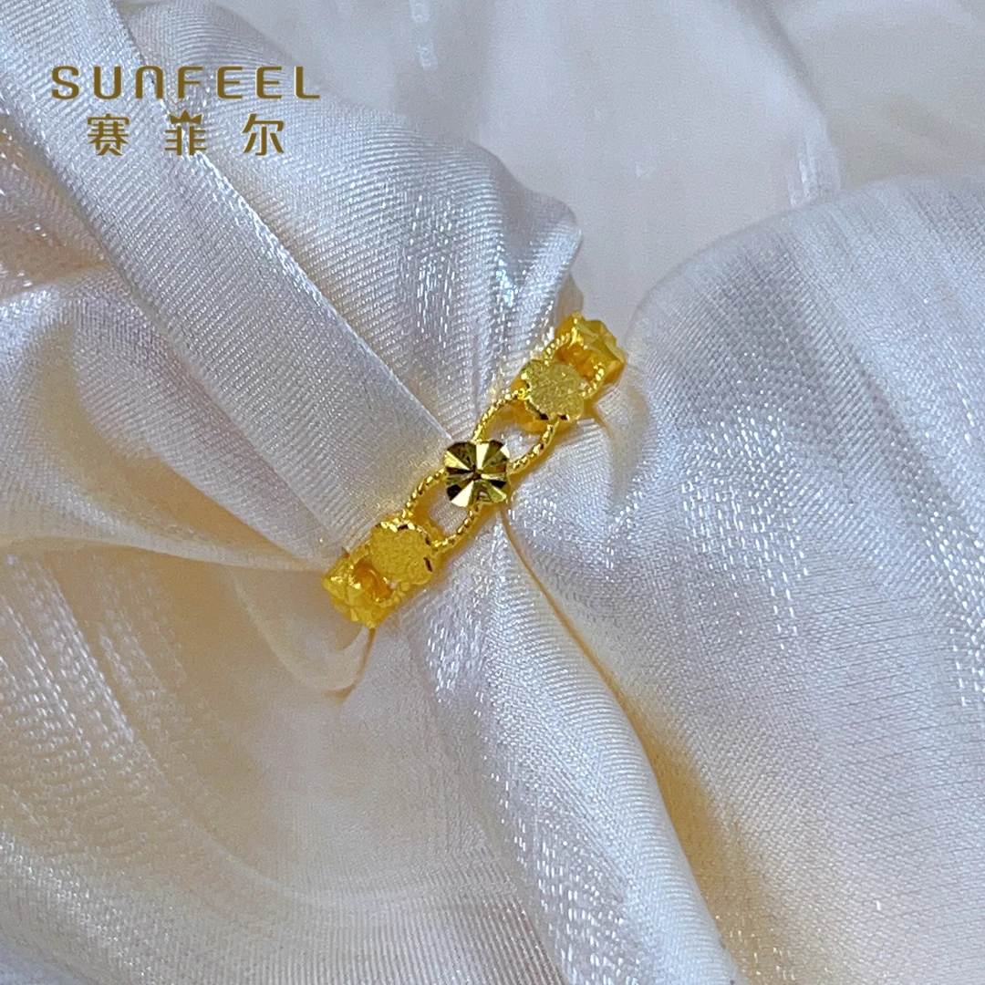 SUNFEEL/赛菲尔黄金足金999.9链条五朵四叶草黄金时尚戒指