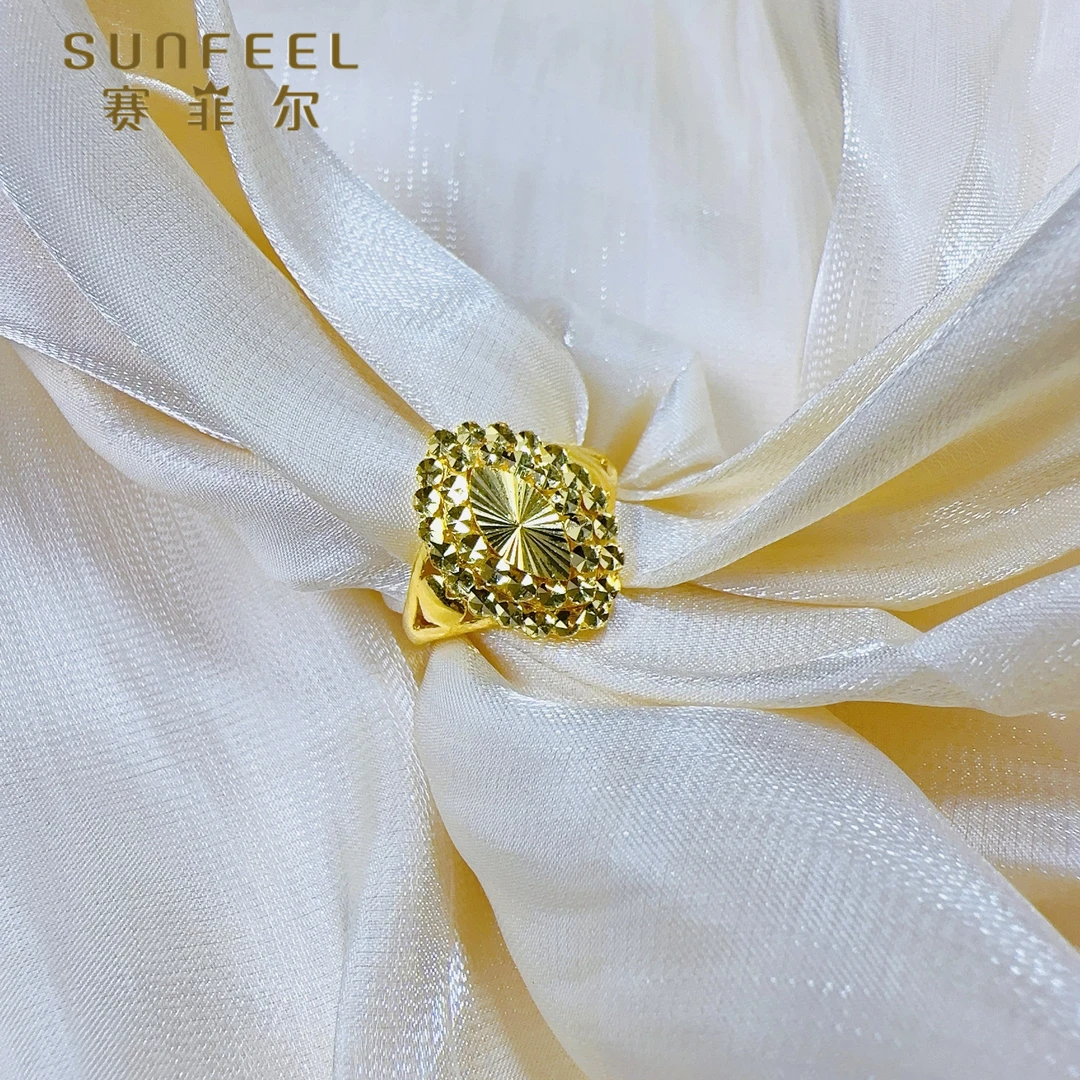 SUNFEEL/赛菲尔黄金戒足金999.9钻刻面菱形时尚个性女黄金戒指