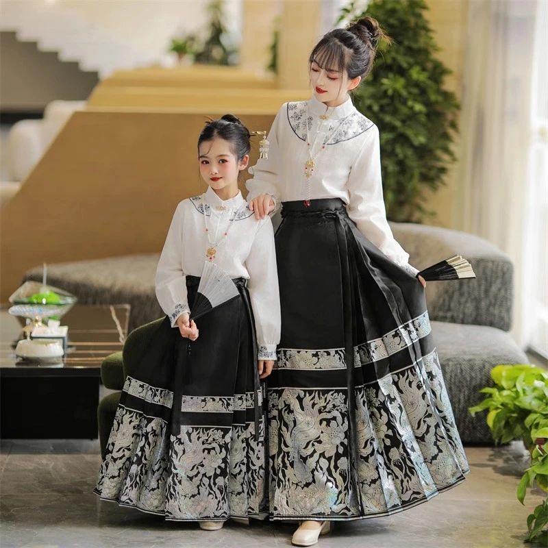 马面裙新中式汉服女2024新款亲子装唐装中国风古装套装连衣裙织金