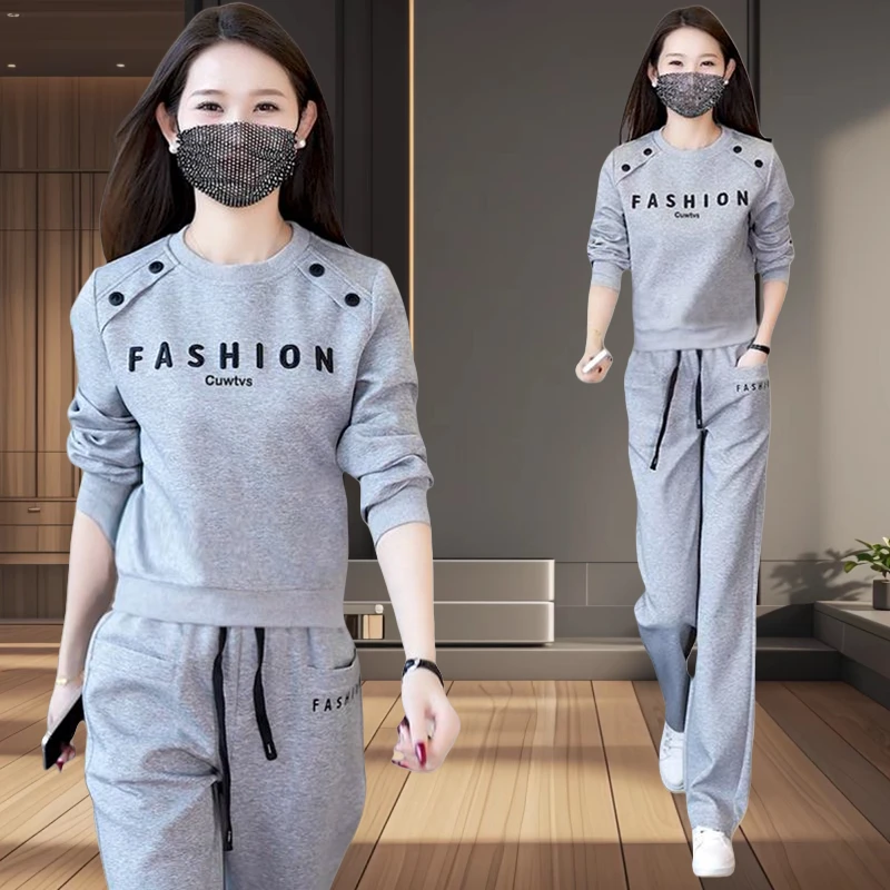 优质棉两件套女宽松卫衣阔腿裤运动服套装2025春季新款百搭显瘦