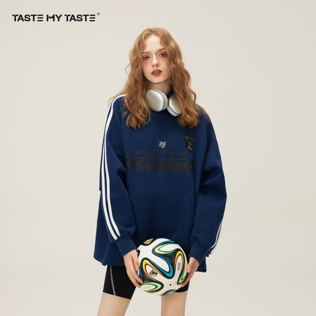 TastemyTaste复古运动潮牌宽松重磅带帽情侣百搭卫衣