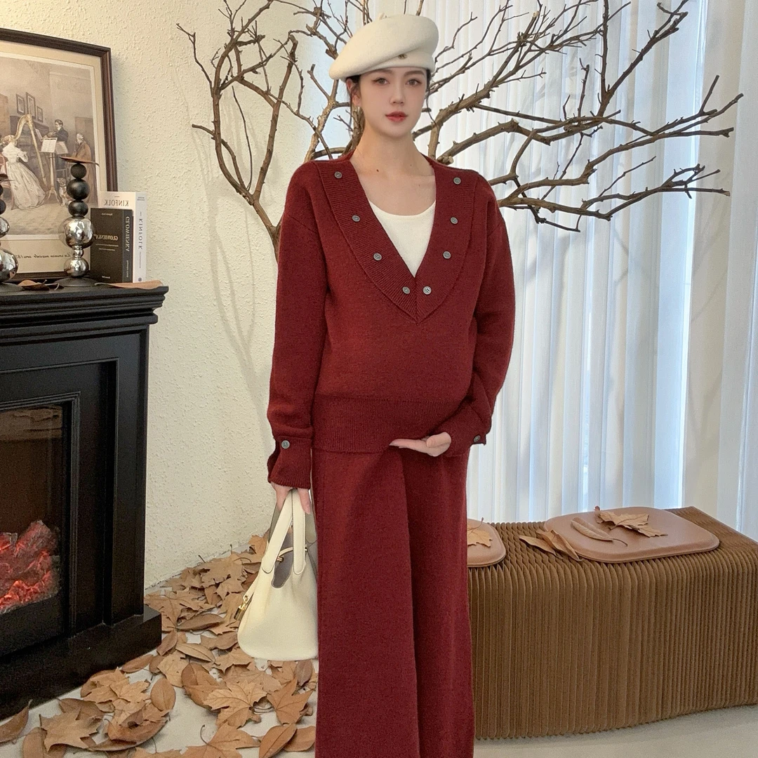 Zoey孕妇装早春新款加厚圣诞新年气质孕妈妈高弹力设计感孕妇套装