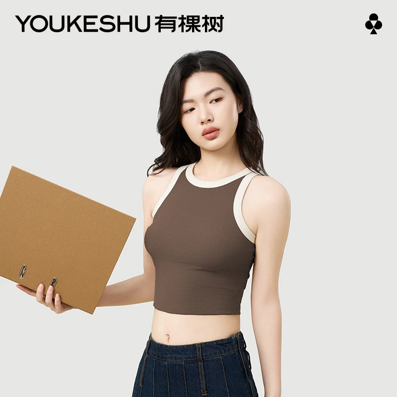 有棵树工字背心女罗纹棉质吊带内搭运动短款打底衫外穿美拉德ZBTY