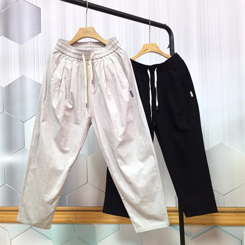 24A6D2潮流阔腿休闲裤男中式宽松直筒哈伦裤子新款时尚百搭九分裤