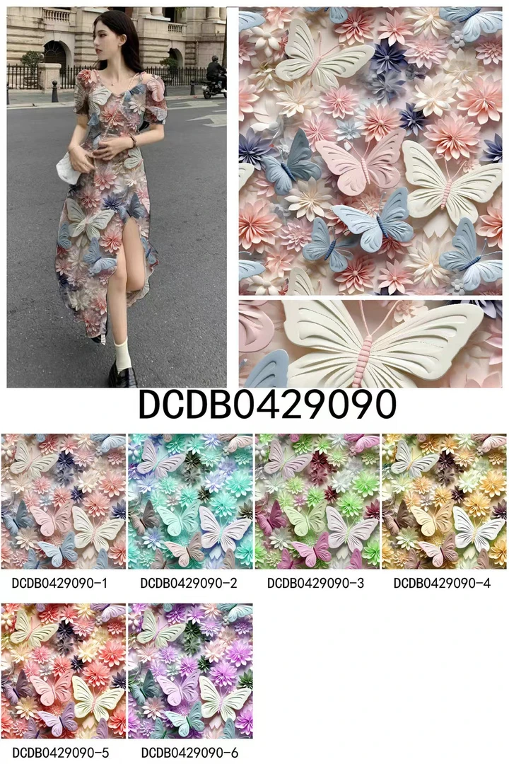 蝶恋花3D立体印花棉绸面料布料