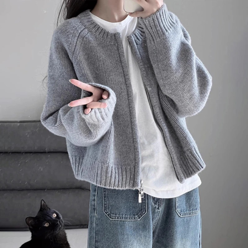 JRD575开衫针织灰色软糯外套毛衣女日系慵懒风复古新款秋冬季女装