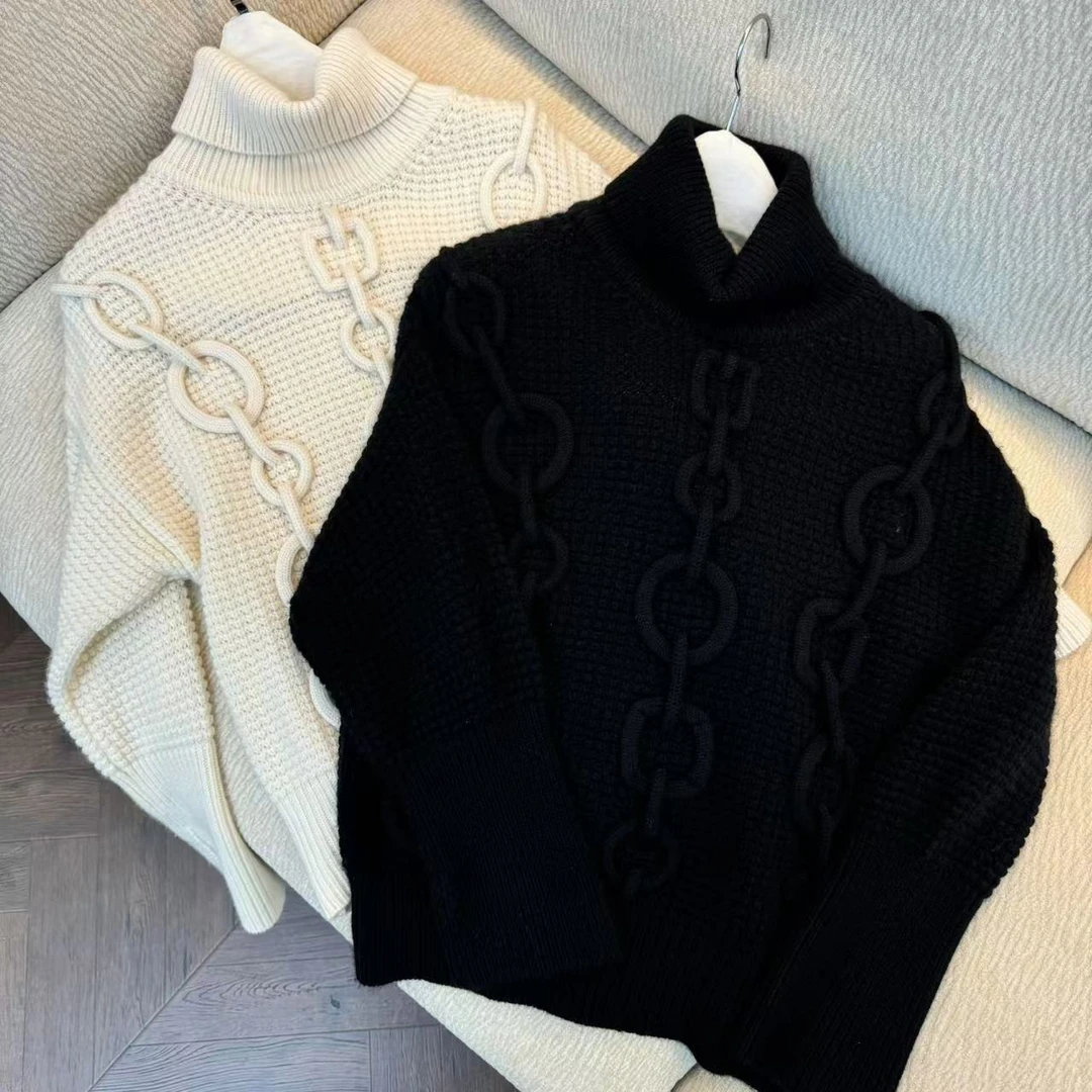 【特价】CSY3842 法国客人订单 羊绒锁链麻花坑条毛衣