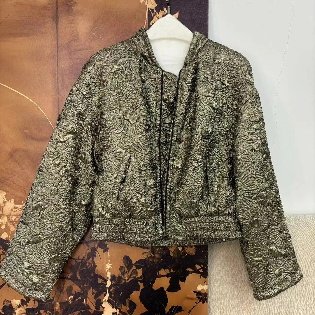 CSY3287 法国客人订单 金丝刺绣浮雕短款棉服外套