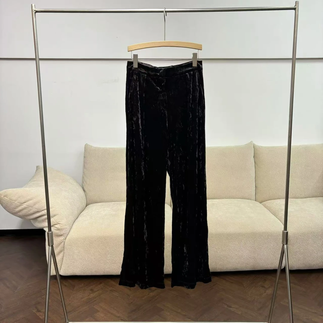【特价】CKZ3739 意大利客人订单 金丝绒褶皱直筒裤