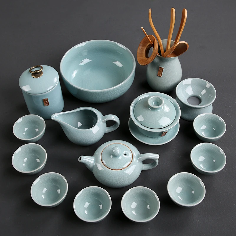 高档哥窑整套茶具套装全套复古家庭家用釉中式开片功夫陶瓷泡茶杯