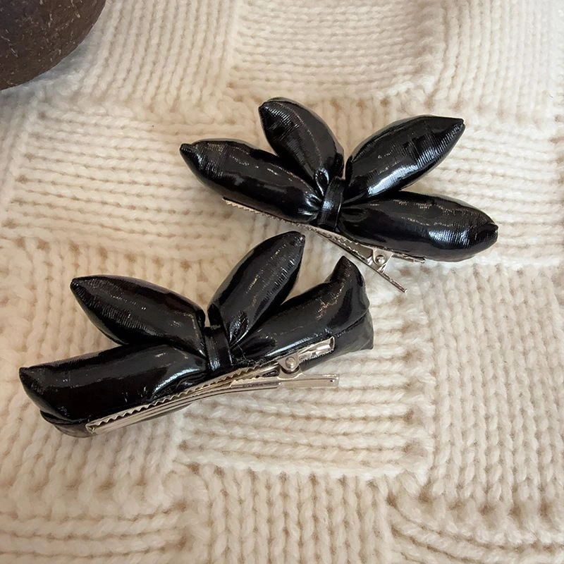 新款立体气囊蝴蝶结鸭嘴夹气质小众轻奢银色夹子侧边刘海碎发发卡