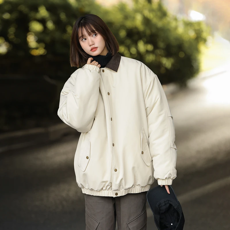 二更 美式复古休闲翻领夹克冬季棉服男女工装百搭棉衣外套