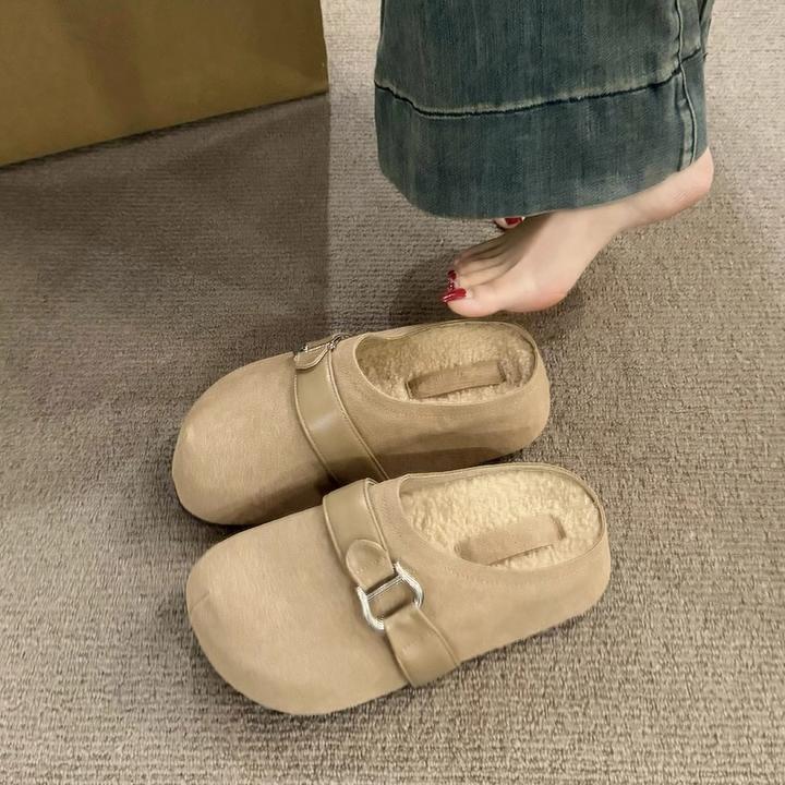 包头拖鞋2024秋冬季外穿防滑厚底勃肯鞋复古绒面后空单鞋穆勒女鞋