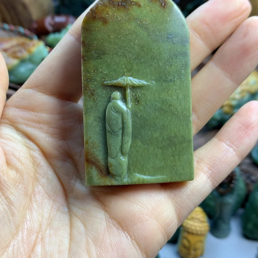 【闪购商品】岫岩河磨玉(透闪石质玉)手把未镶嵌平*