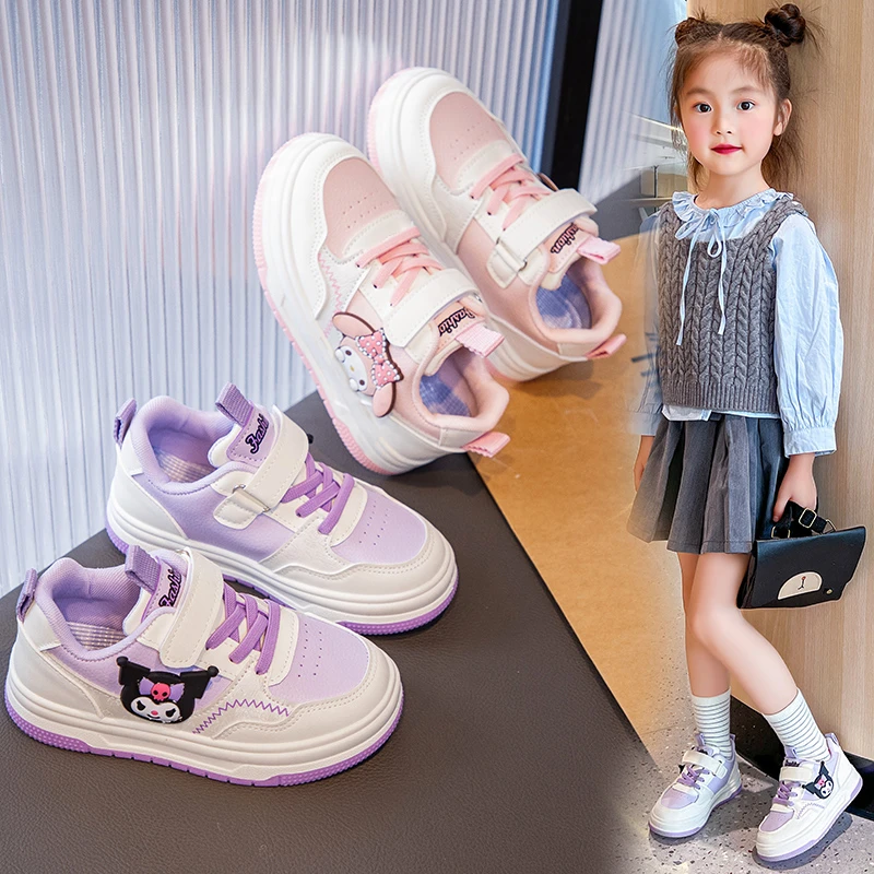 库洛米女童运动鞋2025春秋季新款透气网面学生小白鞋卡通儿童板鞋