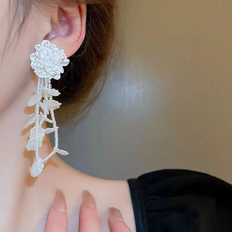 合金耳饰 银针花朵流苏耳环小众百搭长款耳坠超仙高级感气质耳饰
