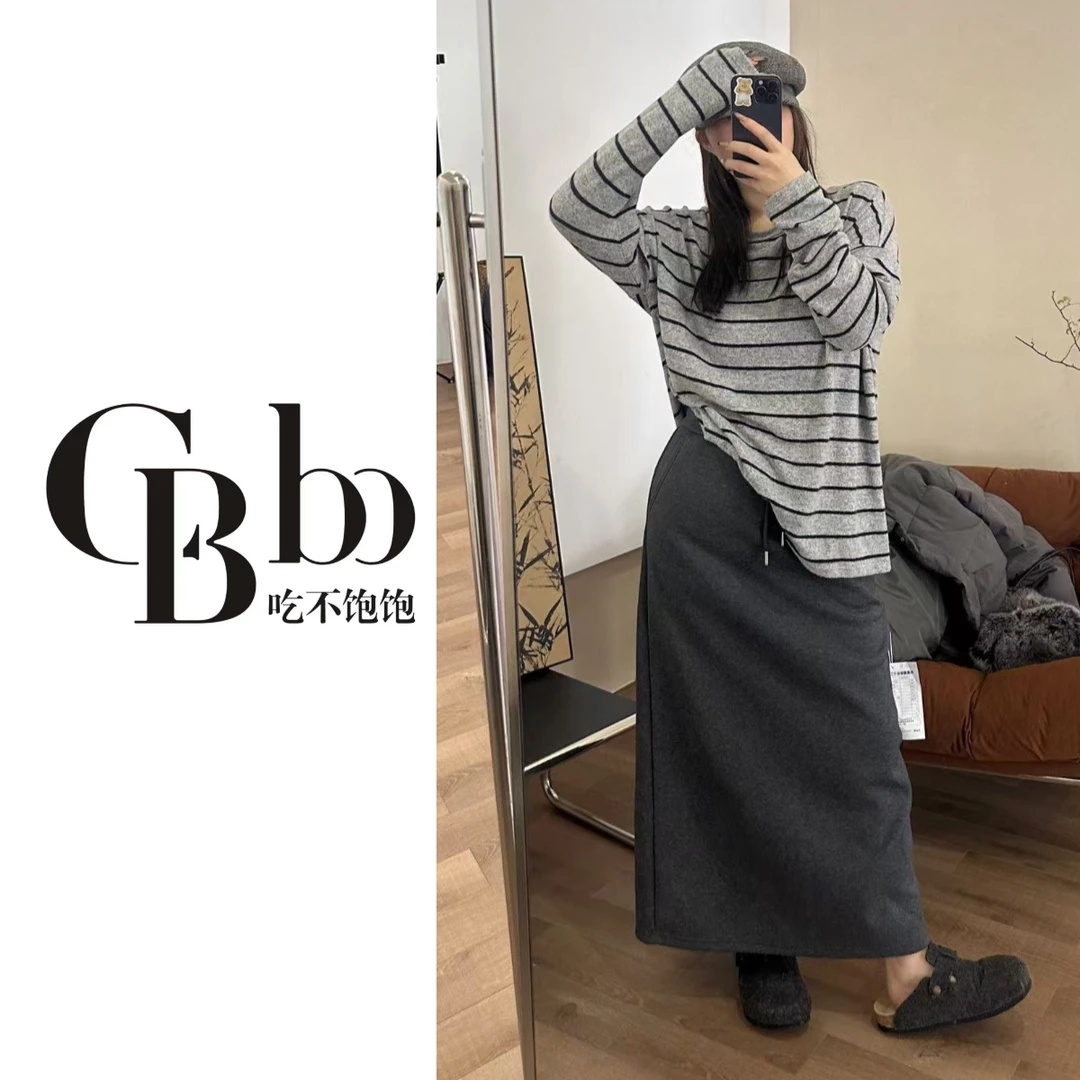 【吃不饱饱】大码 舒服自在chao好穿！直筒加绒卫裙休闲半裙087