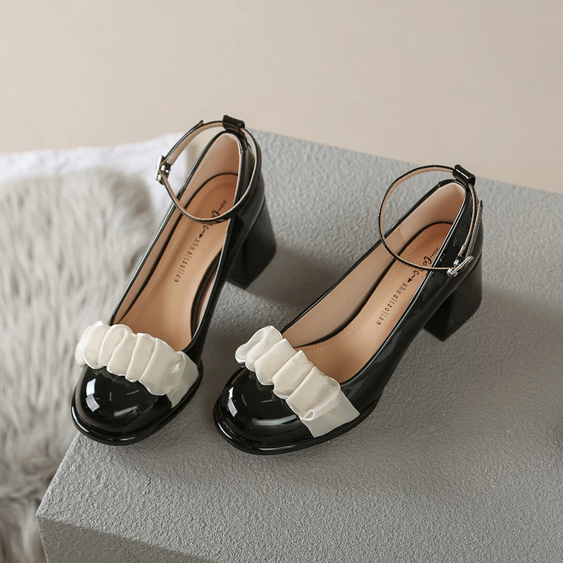 圆头流苏一字带搭扣调节鞋秋季百搭2025玛丽珍女鞋高跟单鞋职业鞋